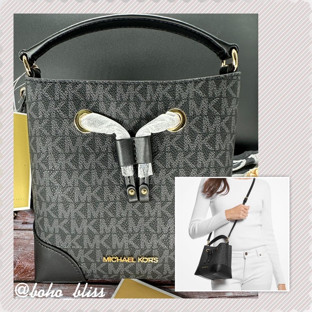 MICHAEL KORS | Mercer Small Black Logo Bucket Bag NWT